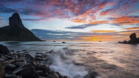 Rocks Brazil Landscape Sky Clouds Sunset Waves Mountains