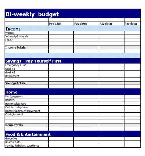 26 Free Bi Weekly Budget Templates Ms Office Documents