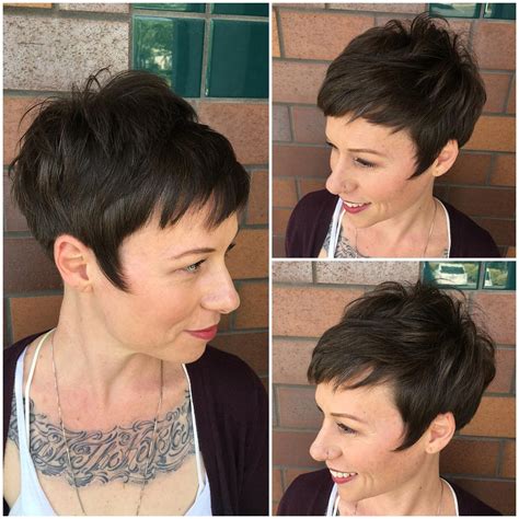 Brunette Messy Textured Fringe Pixie With Wispy Sideburns The Latest