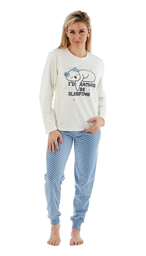 Ladies Womens Winter Fleece Fluffy Warm Cosy Soft Pjs Pyjamas Various Designs Ebay