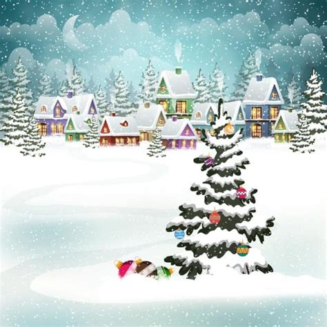 Christmas Photography Backdrops Cartoon Snow In The Village Christmas