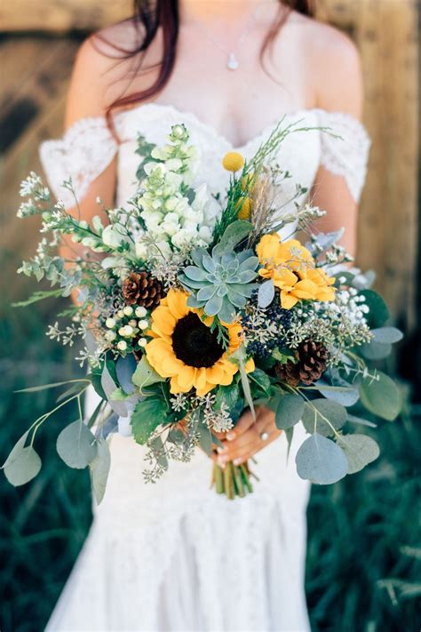 20 Succulent Wedding Bouquets Perfect For The Boho Bride Sunflower Wedding Bouquet Sunflower