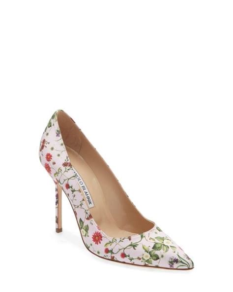 Manolo Blahnik Bb Floral Pointed Toe Pump In White Lyst