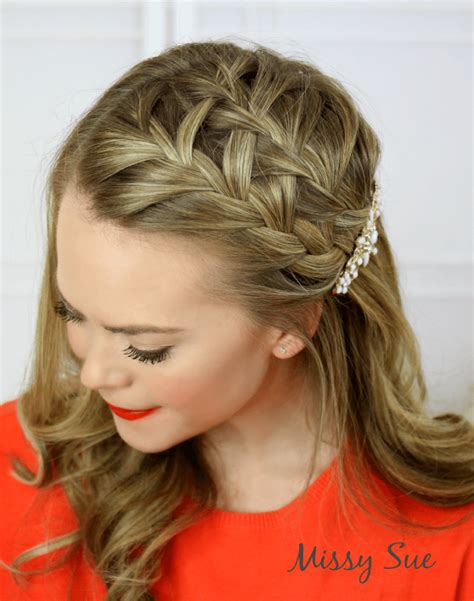 Once the braid is complete, pin it on the back/far side of your head underneath the top layer of your hair, covering the bobby pins. Braid 20-Double Headband Waterfall Braid