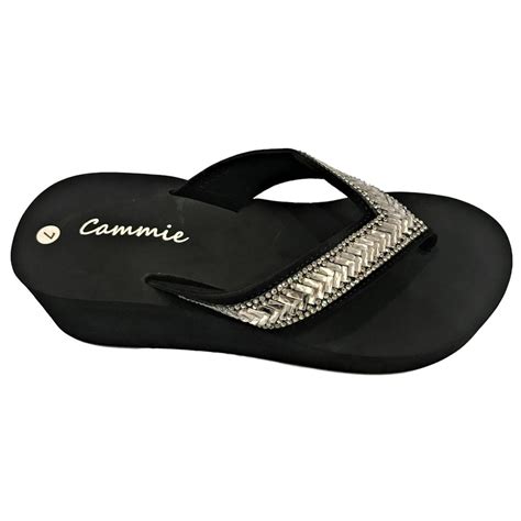 cammie women platform high wedge rhinestone bling slides flip flops thong sandals black 723w