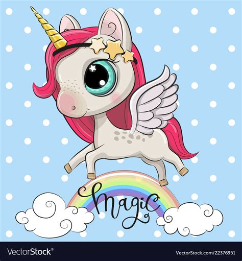 Cartoon Unicorn Is On The Rainbow Royalty Free Vector Image