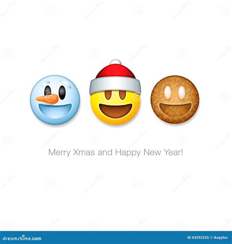 Holiday Emoticon Set Icons Christmas Emoji Symbol Stock Illustration
