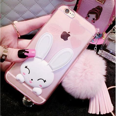 Cute Bunny Fur Ball Rabbit Silicone Case For Iphone 6 Plus 6s Plus 5