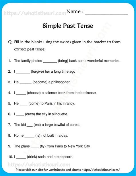 Simple Past Tense Worksheet For Grade Exercise Simple Past