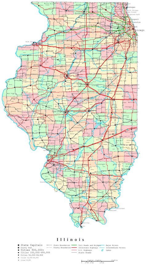 Large Detailed Administrative Map Of Illinois State With Roads And