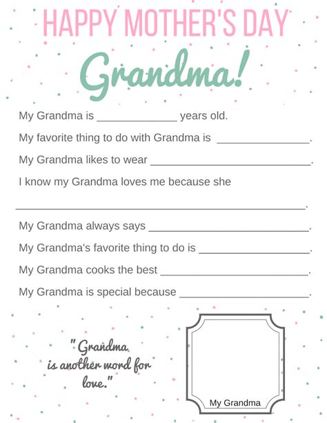 Grandma Mother's Day Cards Free Printable