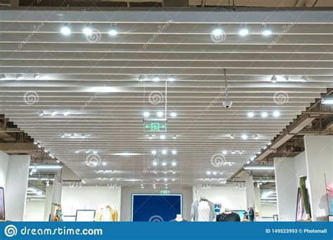 Led Light On Shop Ceiling In Modern Commercial Building Stock Image