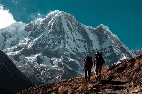 Wallpaper Mountain Peak Tourists Trekking Nature Hd Widescreen