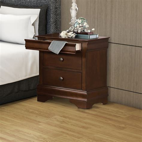 Wooden Night Stand With Hidden Drawer Cherry Brown 782359275055 Ebay