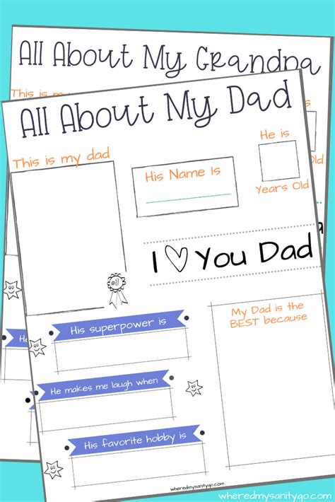 All About My Dad Free Printable Fathers Day Page For Kids