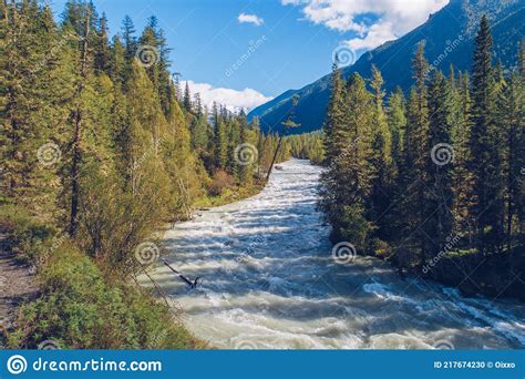 Beautiful Mountain River Flowing Blue Kucherla River In Belukha