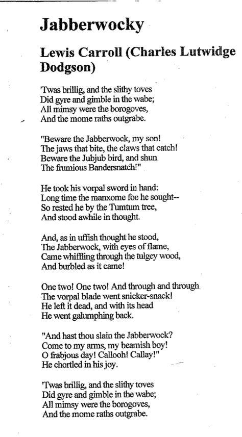 Poem The Jabberwocky Lewis Carroll Rpoetry