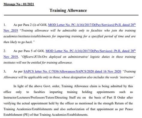 7th CPC Training Allowance PCDA O Message No 01 2021 Regarding