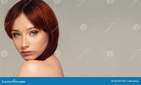 Natural Young Redhead Woman With Beauty Face And Freckles Healthy