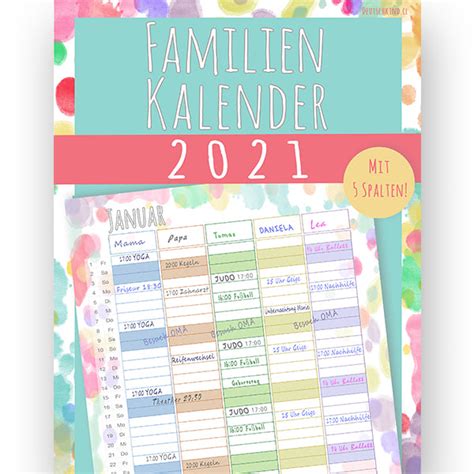 Familienkalender 2021 Kalender Mit 5 Spalten Calendario Familiar