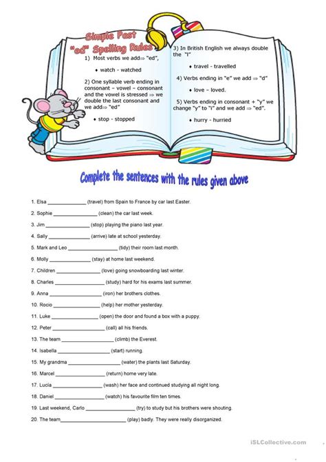 Rules 1 Past Simple Ed Spelling Rules Worksheet Free Esl