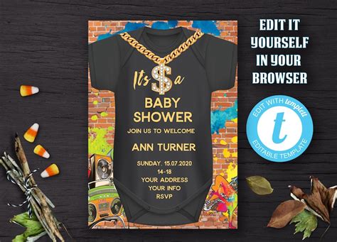 Editable Hip Hop Baby Shower Invite Fresh Prince Baby Shower Etsy