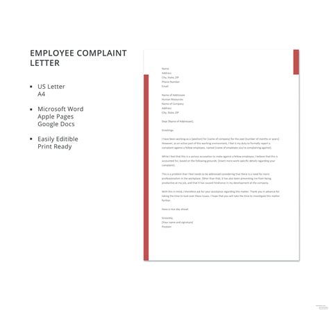 Free Employee Complaint Letter Template In Microsoft Word Apple Pages