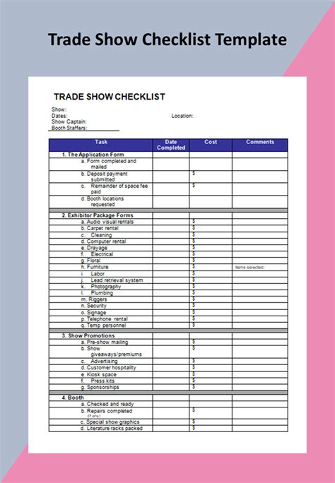 Trade Show Checklist Template Free