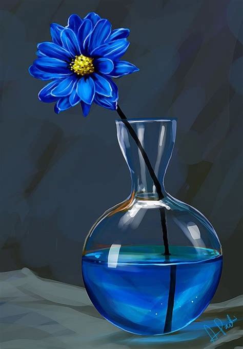 Lone Blue Flower Blue Water Vase 40 Easy Still Life Painting Ideas For