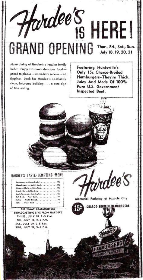 1963 Hardees Menu Vintage Menu Vintage Restaurant Old Advertisements