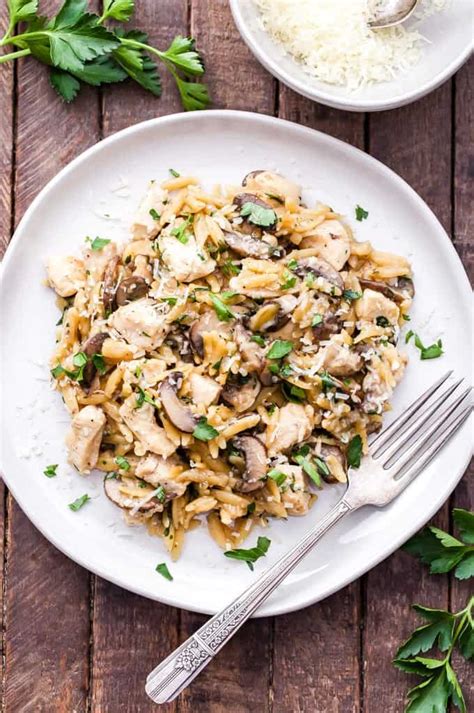 Parmesan Herb Chicken Mushroom And Orzo Skillet Spoonful Of Flavor
