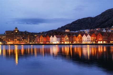 View Of Bergen At Night Norway Stock Image Image Of Boat Bergen
