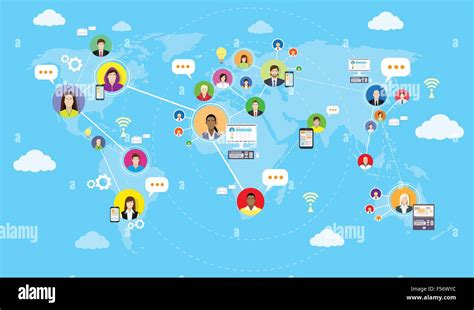 Carte Du Monde De La Communication Médias Sociaux Internet Connexion