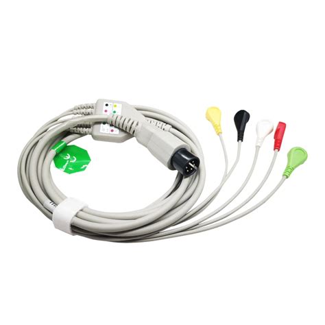 standard ecg cable one piece 5 lead wires 6 pin snap 4 0 end iec for many brands of the patient