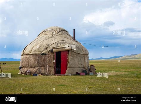 Yurt Typical Nomad Houses By The Song Kul Lake Kyrgyzstan Stock Photo