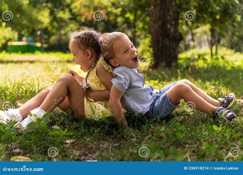 Two Happy Smiling Cheerful Toddler Preschool Twins Siblings Children