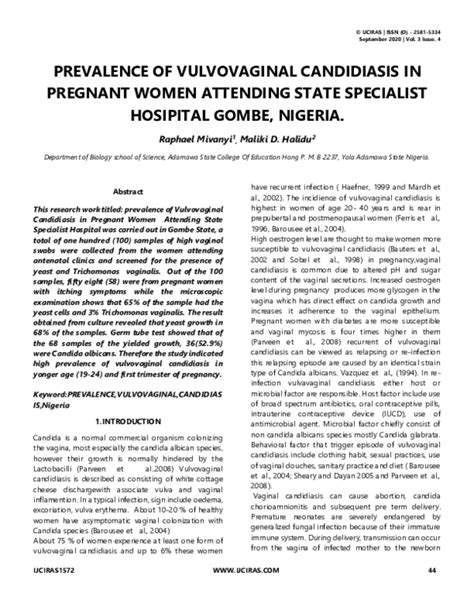 Pdf Prevalence Of Vulvovaginal Candidiasis In Pregnant Women
