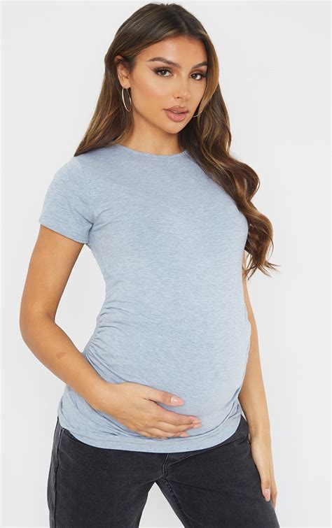 Maternity Grey Basic Crew Neck Fitted T Shirt Prettylittlething