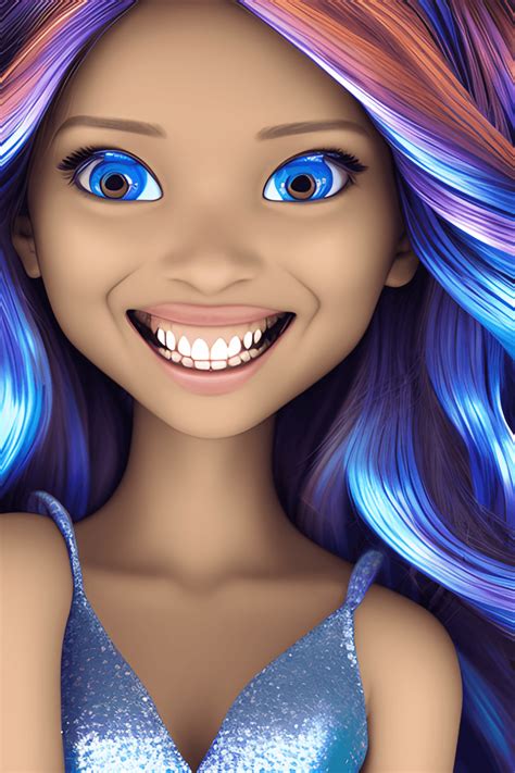 Animated 3d Cute Girl With Luscious Metallic Blue Wavy Hair · Creative Fabrica