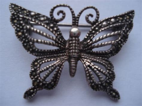 C1950s Vintage Silver And Marcasite Filigree Type Butterfly Shape Pin