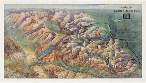 Early Birds Eye View Of Glacier National Park Rare And Antique Maps