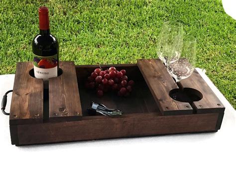 Wood Wine & Cheese Serving Tray Wine Bottle Holder | Etsy | Wine serving trays, Serving tray ...