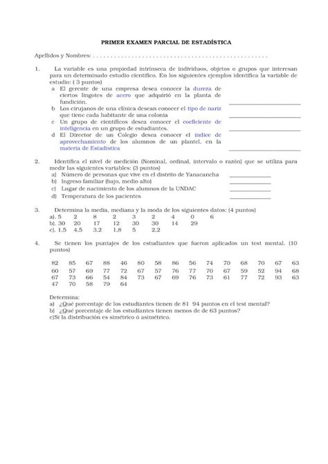 Doc Primer Examen Parcial De Estad Stica Dokumen Tips