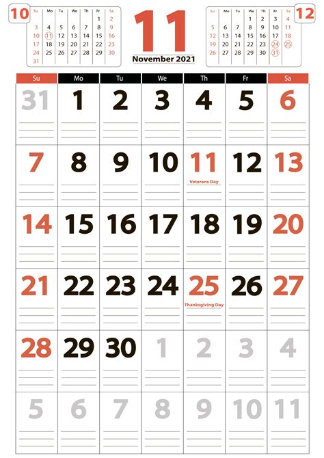November 2021 Printable Calendar The Us — Easy Free Print