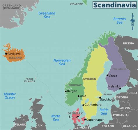 Большая карта регионов Скандинавии Балтика и Скандинавия Европа