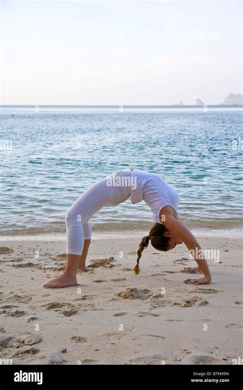 Yoga On Beach Flexible Woman Back Bend Yogi Spiritual Happiness