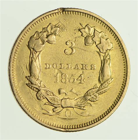 1854 O Indian Princess Head Gold Three Dollars Circulated Property Room