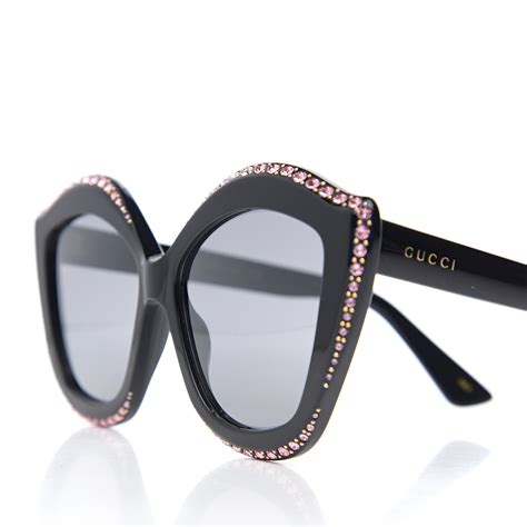 Gucci Crystal Cat Eye Gg0118s Sunglasses Black 564048