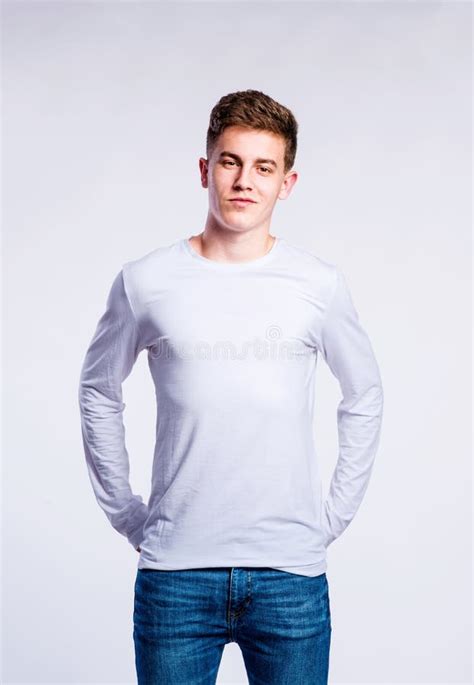 Boy In Jeans And T Shirt Young Man Studio Shot Stock Photo Image Of
