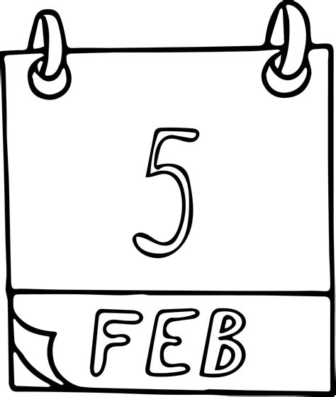 Calendar Hand Drawn In Doodle Style February 5 Day Date Icon